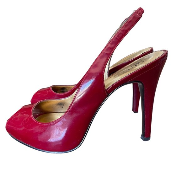 Guess Red Platform Patent Leather Slingback Heels Size 6 - Picture 5 of 8